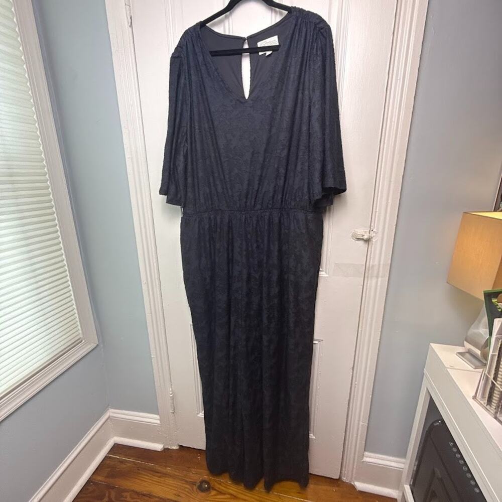 QVC Destination 365 Satin Jacquard Wide‎ Leg Jumpsuit Womens 2X Black NWOT